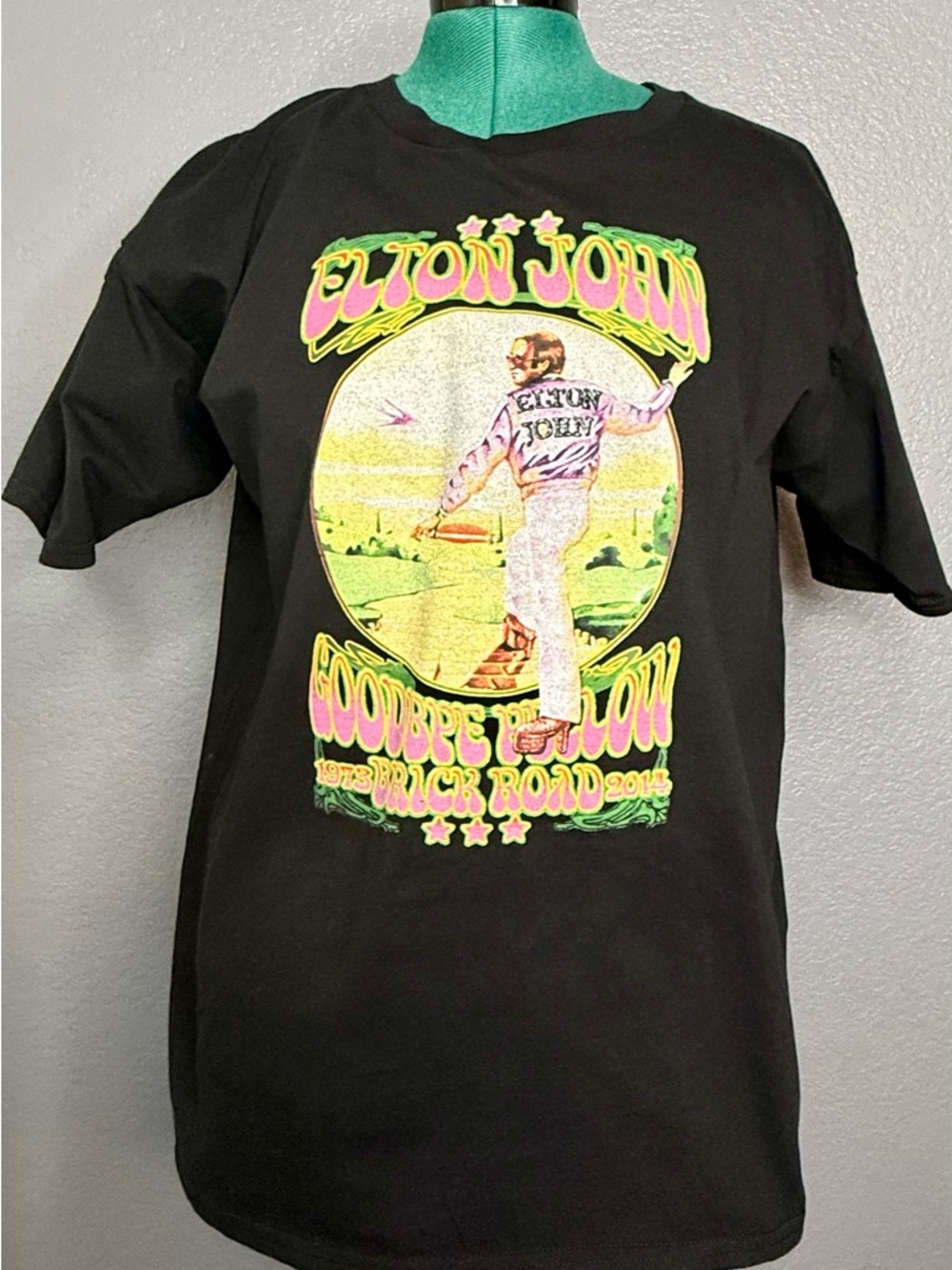 Elton John Yellow Brick Road 2014 Tour Graphic Tee XL Black Cotton Concert Shirt